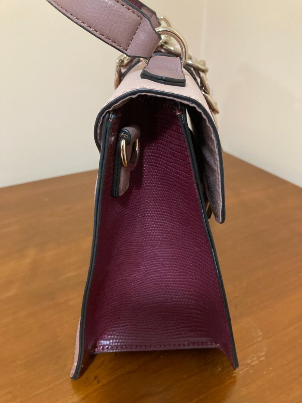 Apt 9 Handbag Purse Satchel Burgundy Pink Beige - Picture 5 of 9